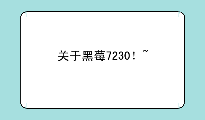 关于黑莓7230！~